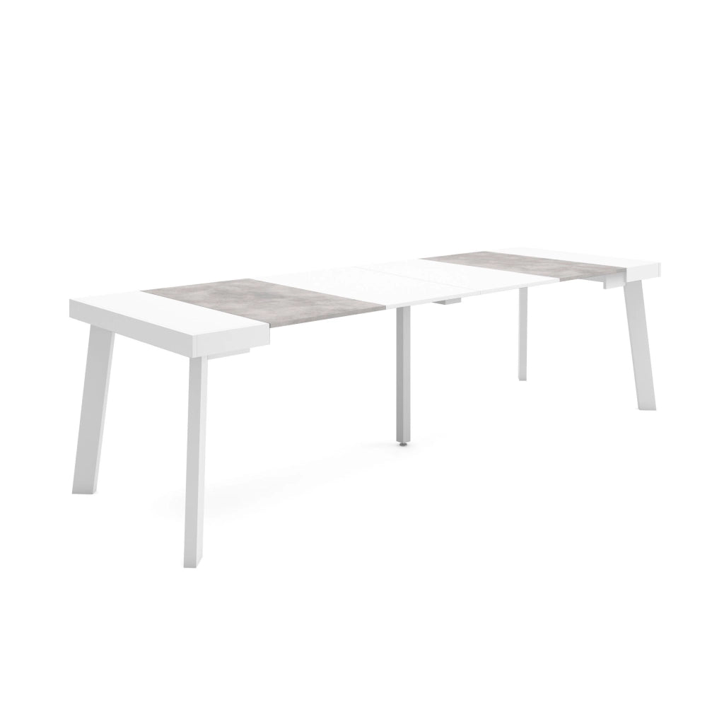 Consolle allungabile, 262x90x73cm, Per 12 persone, Gambe in legno, Bianco e grigio cemento RF3117