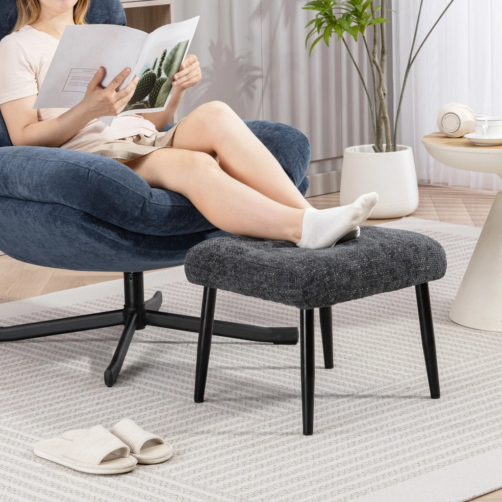 Pouf imbottito con cuscino ¨C Minimal ¨C 45x41x38 cm, tessuto chenille, grigio scuro