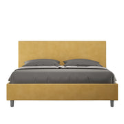 BS COM Letto queen size con rete imbottito 150x200 microfibra ocra