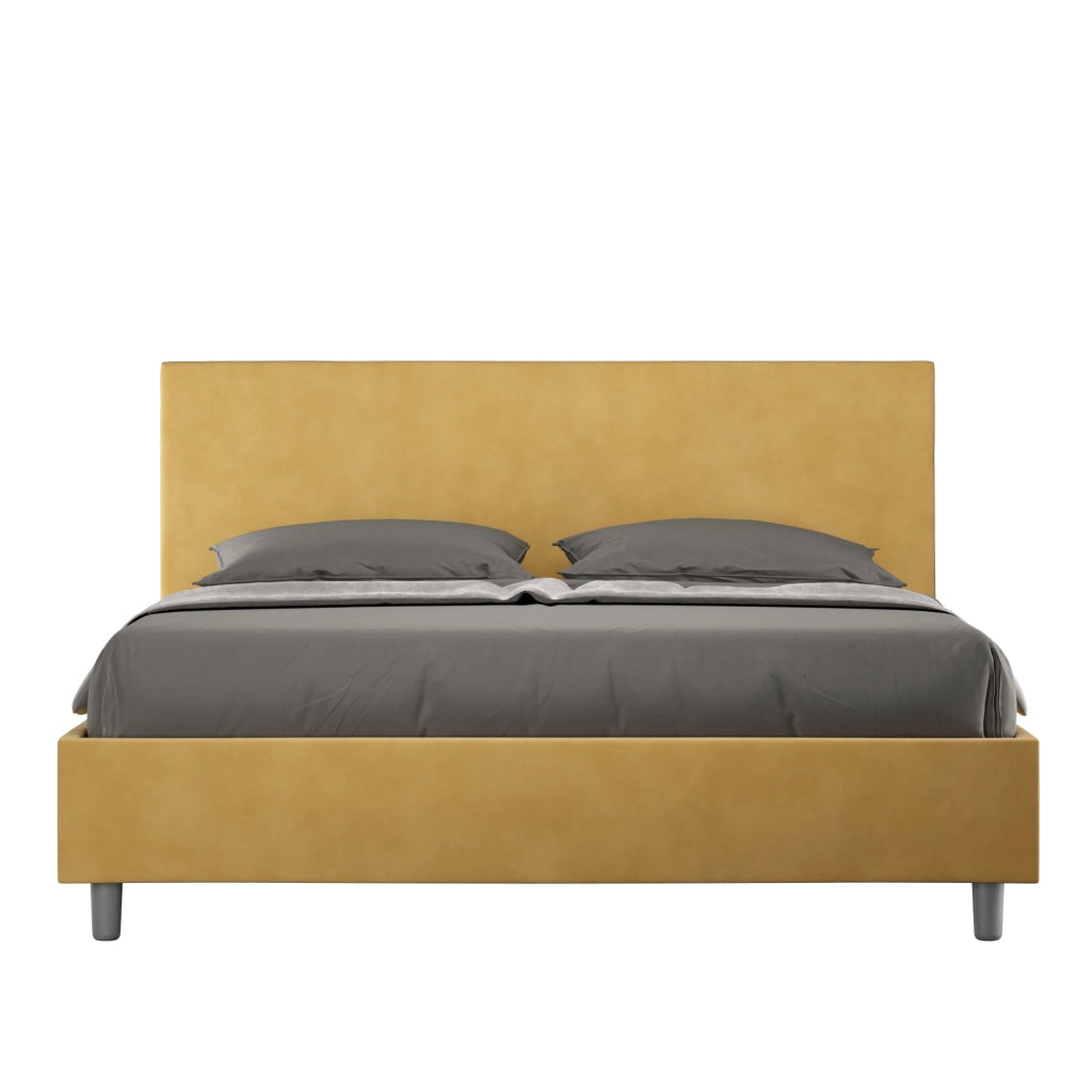 BS COM Letto queen size con rete imbottito 150x200 microfibra ocra