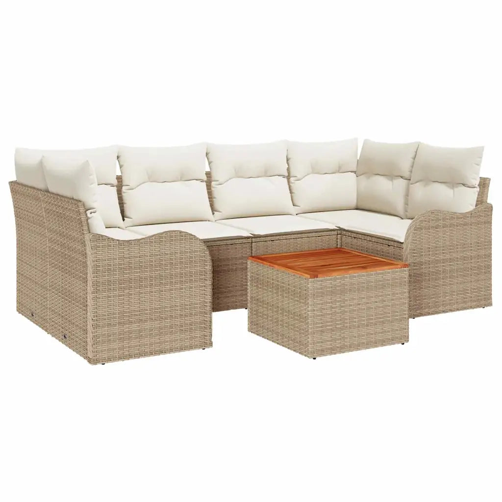 Set Divano da Giardino con cuscino 7 pcs Beige polyrattan
