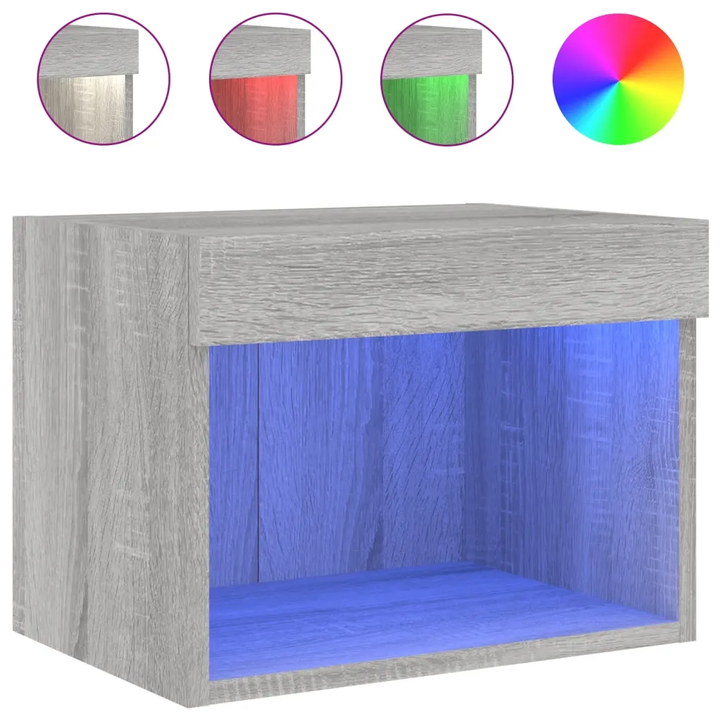 Comodini con Luci LED a Parete 2pz Grigio Sonoma 837124