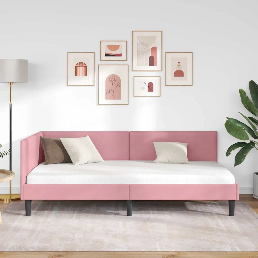 Cornice del letto ad angolo Rosa 100 cm x 200 cm Velluto 42016239