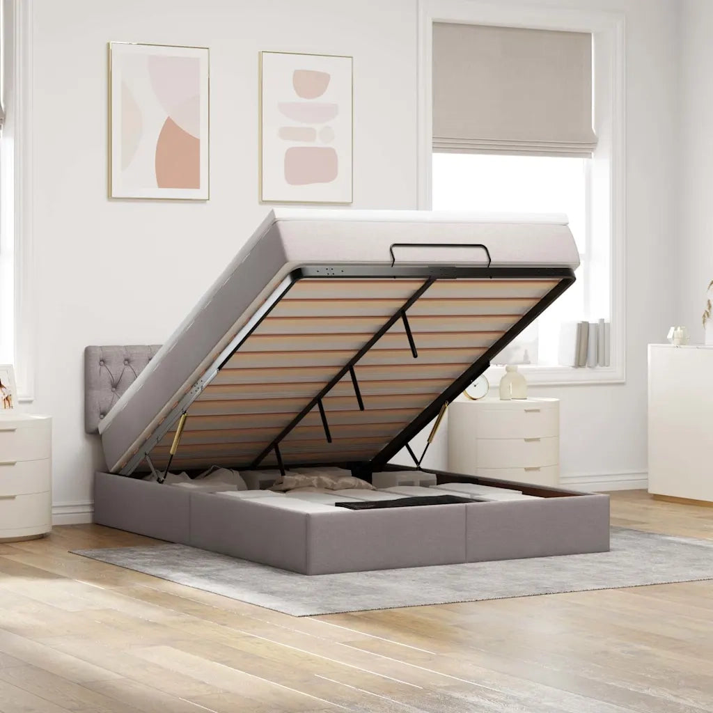Pouf Letto con Materasso e LED Tortora 140x190 cm in Tessuto 3312392