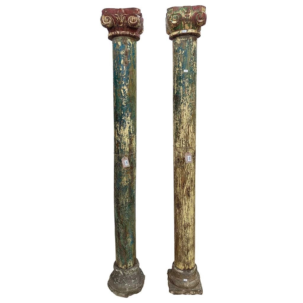 Set di 2 colonne in legno con finitura artigianale marrone 25x25x211h cm
