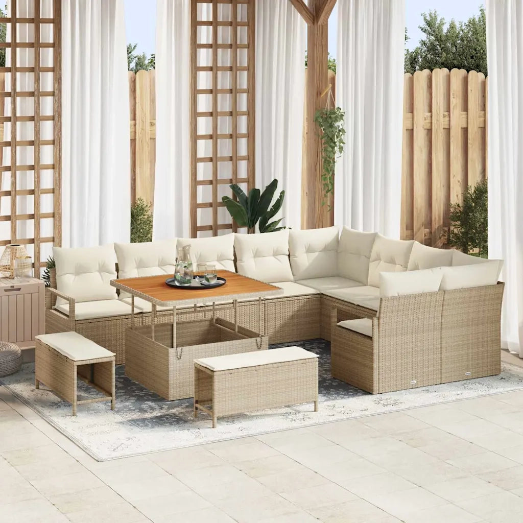Set Divano da Giardino con cuscino 12 pcs Beige e Crema 3364506