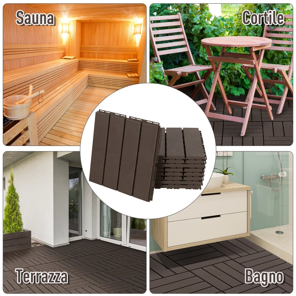 Set 9 Mattonelle a Incastro per Terrazzo ¨C Minimal ¨C Marrone 30x30x2cm