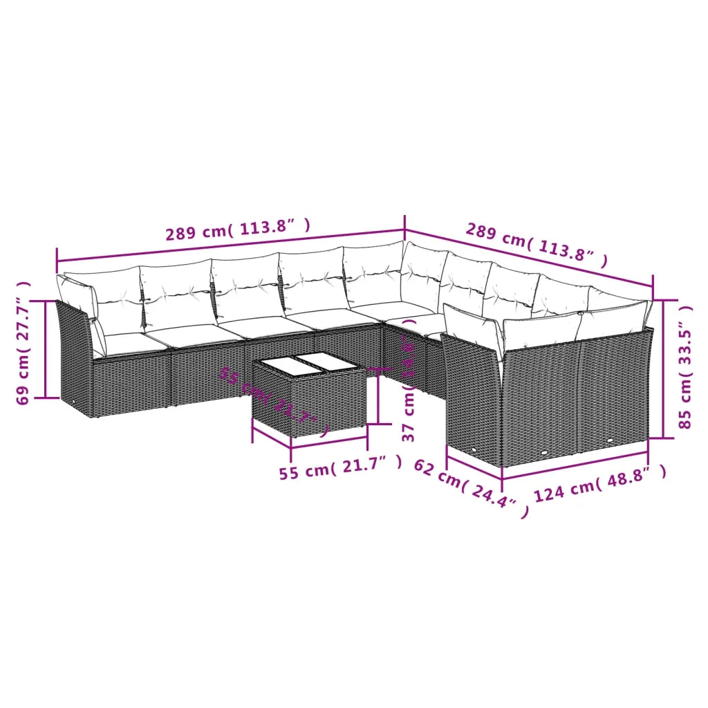 Set Divani da Giardino 11 pz con Cuscini in Polyrattan Nero 3250085