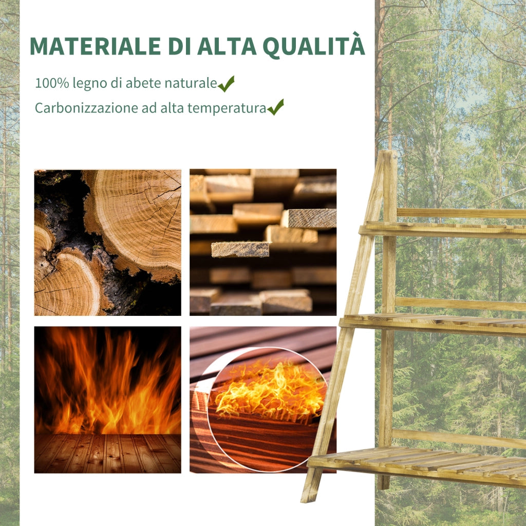 Portavasi Pieghevole in Legno di Abete 3 Livelli Scaffale per Piante da Esterno ¨C zephmum ¨C 100x37x93cm