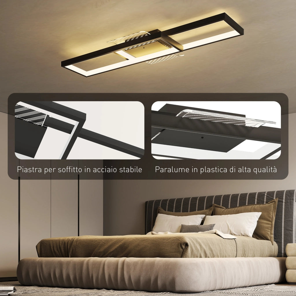 Lampada LED a Soffitto Dimmerabile 3000-6000K con Telecomando e Interruttore, 70x30 cm, Nero