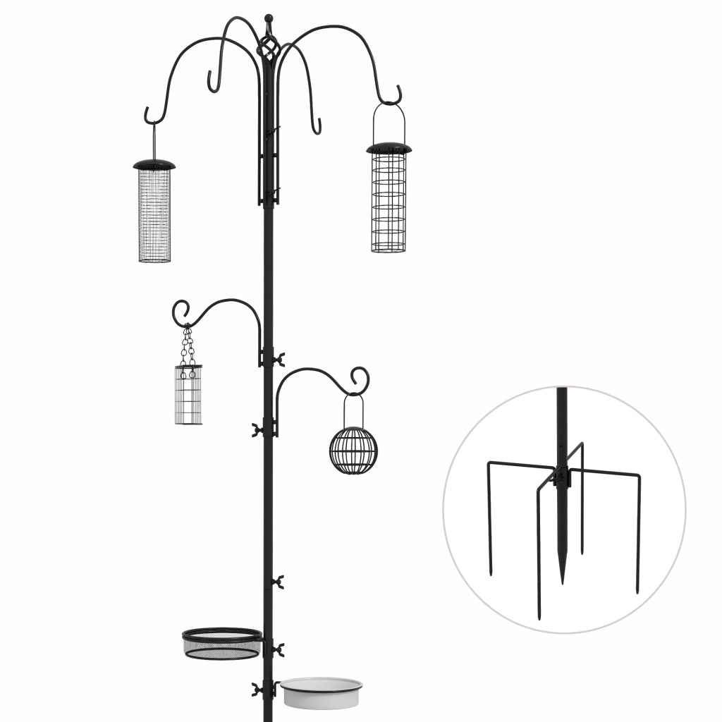 Stazione mangiatoia per uccelli da giardino ¨C Xylo ¨C Con 6 ganci e 4 mangiatoie in metallo nero