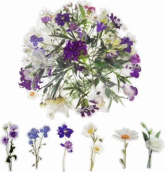 80 Sticker fiori trasparenti - Sticker fiori manufatti per adulti - Materiali per scrapbooking, cartelle, laptop, fai da te, artigianato - Viola + Dolce