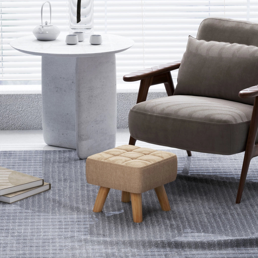 Pouf imbottito in tessuto con gambe in legno ¨C Minimal ¨C 27x27x26 marrone chiaro