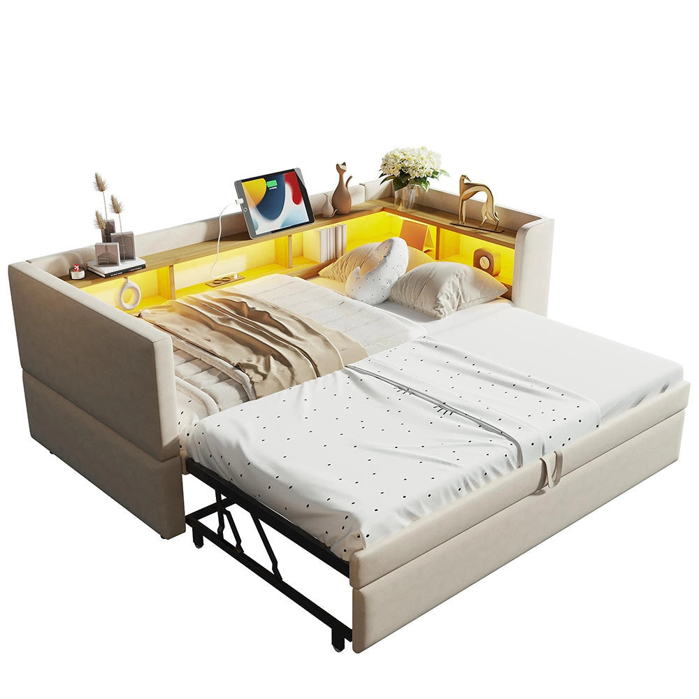 Divano letto - Xylo - 90/180x190 cm LED USB beige
