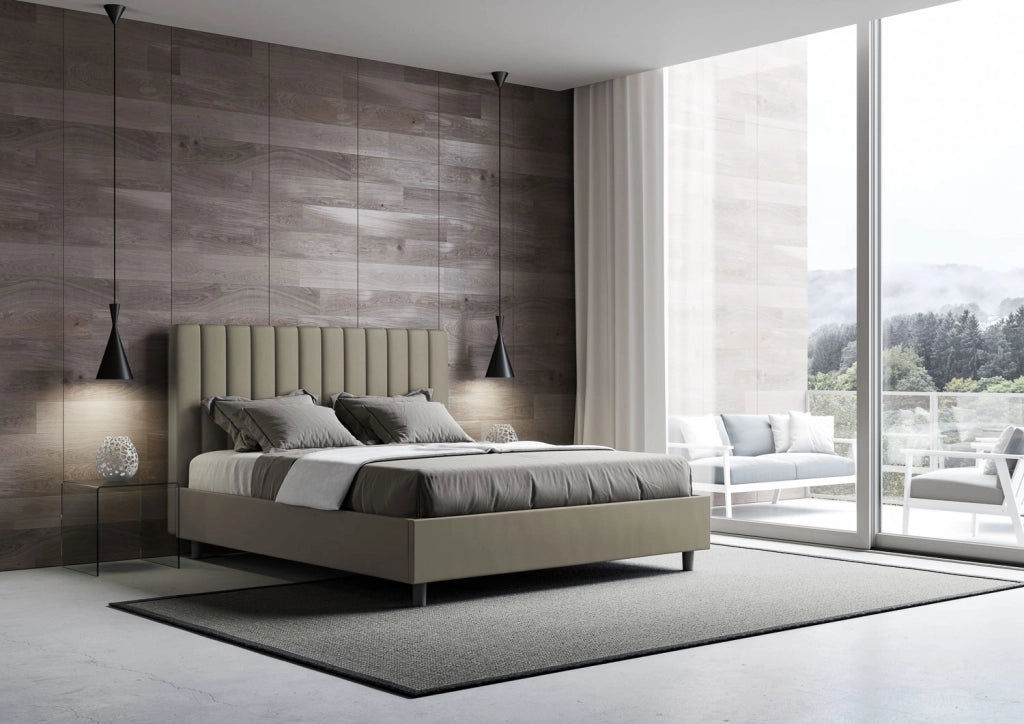 BS COM Letto matrimoniale king size contenitore imbottito 170x200 similpelle cappuccino