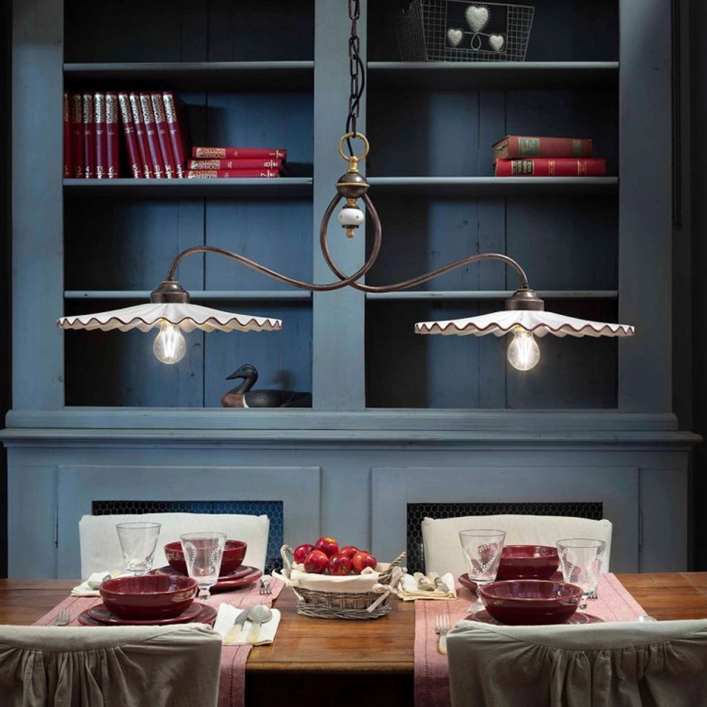 Lampadario Classico L&aposAquila Metallo E Ceramica Nero Sfumato Rame 2 Luci E27