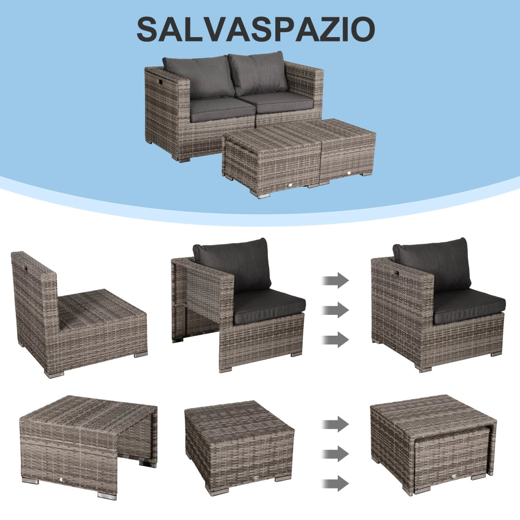 Set da Giardino 8 Pezzi in Rattan ¨C zephmum ¨C Grigio