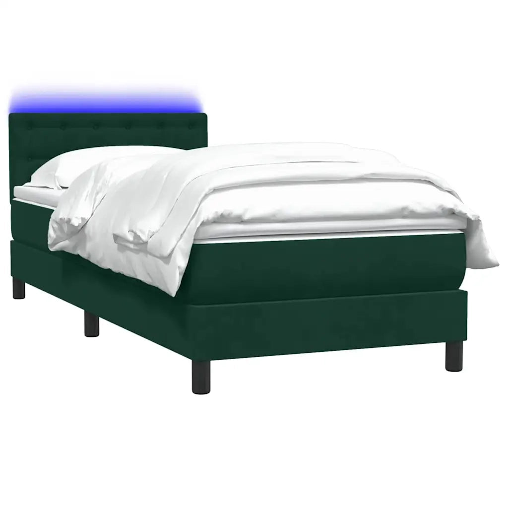Letto a Molle con Materasso e LED Verde Scuro 80x220 cm Velluto 3317292