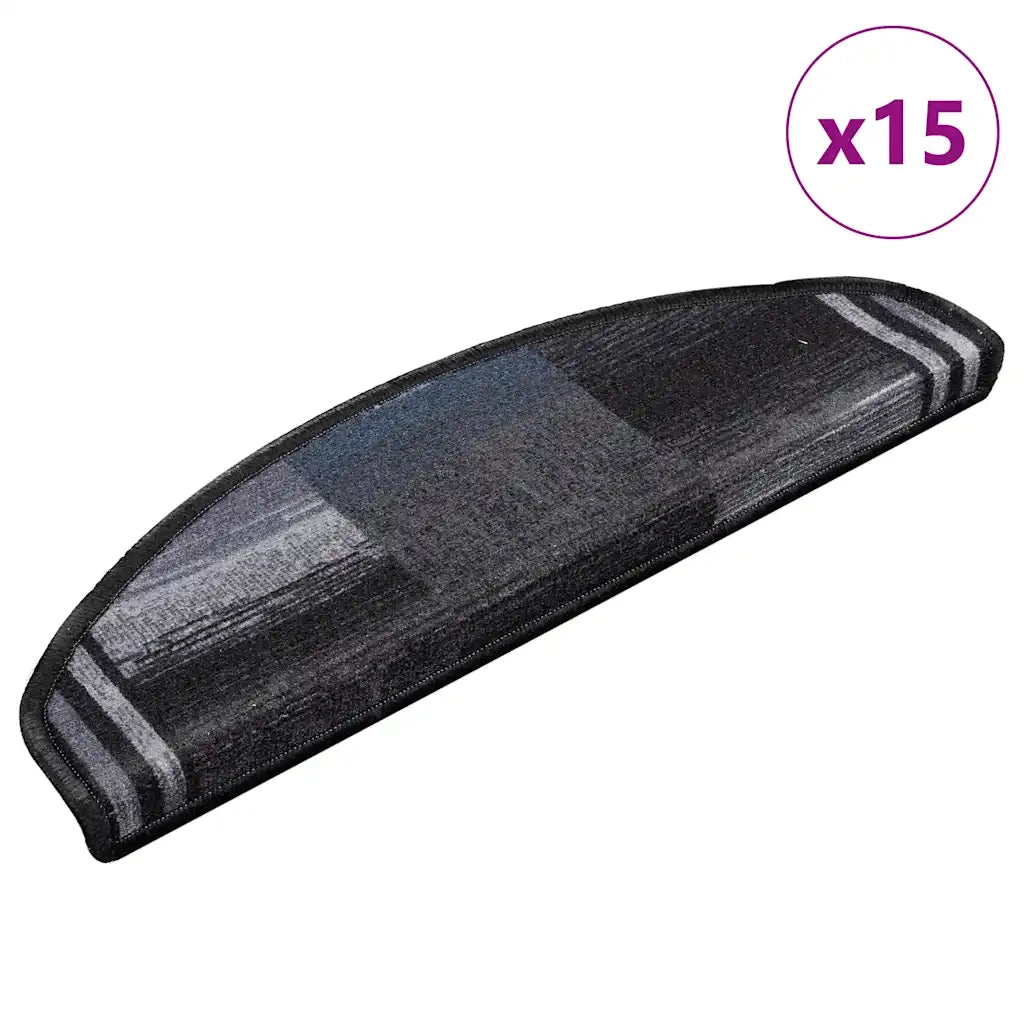 Tappetini Autoadesivi per Scale 15 pz | Gradini per Scale Nero e Grigio 65x21x4 cm