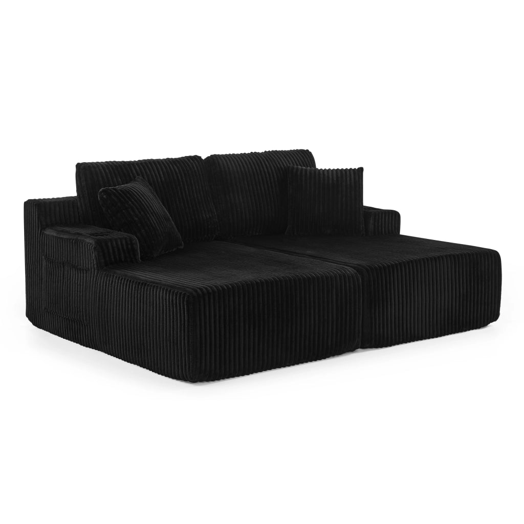 Divano Letto 2 Posti Relax ¨C MINIMAL ¨C Nero, Tessuto a Coste, con Cuscini