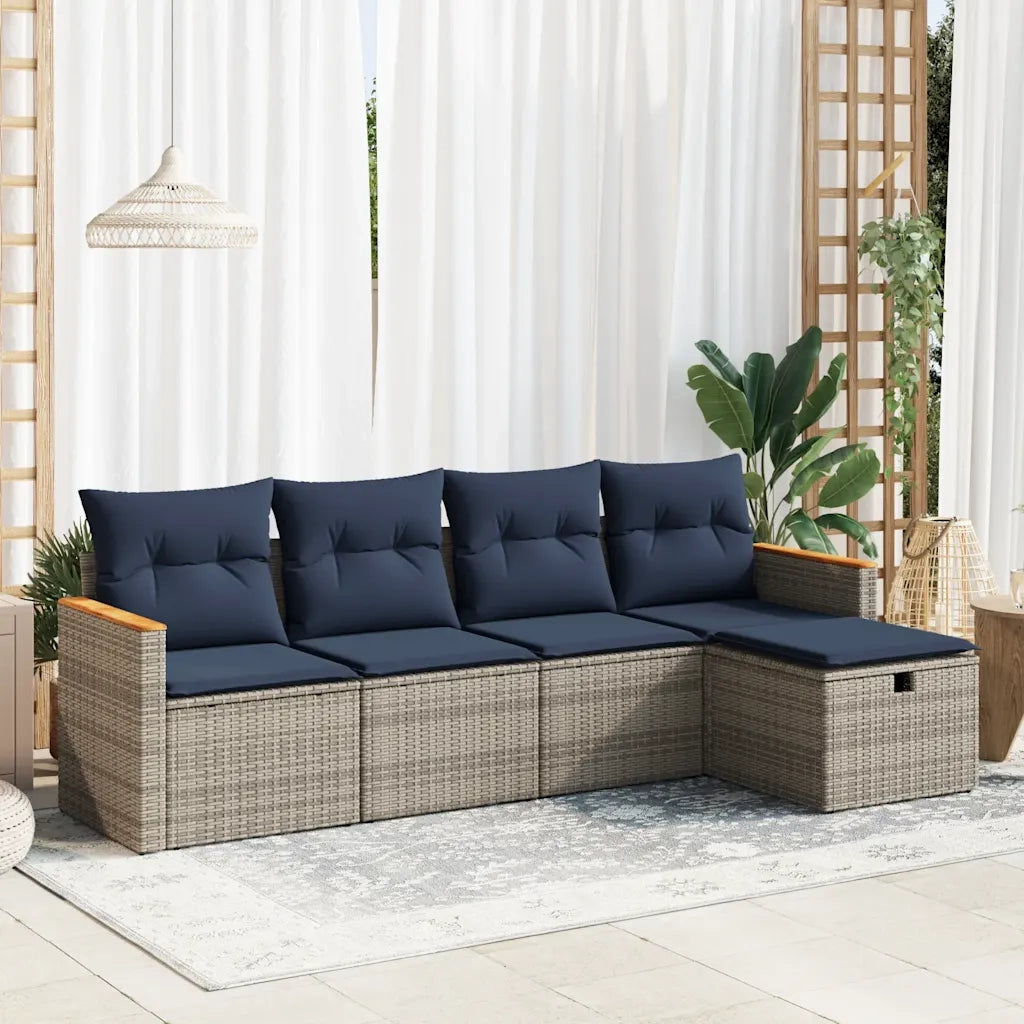 Set Divano da Giardino 5 pz con Cuscini Grigio in Polyrattan 3325904