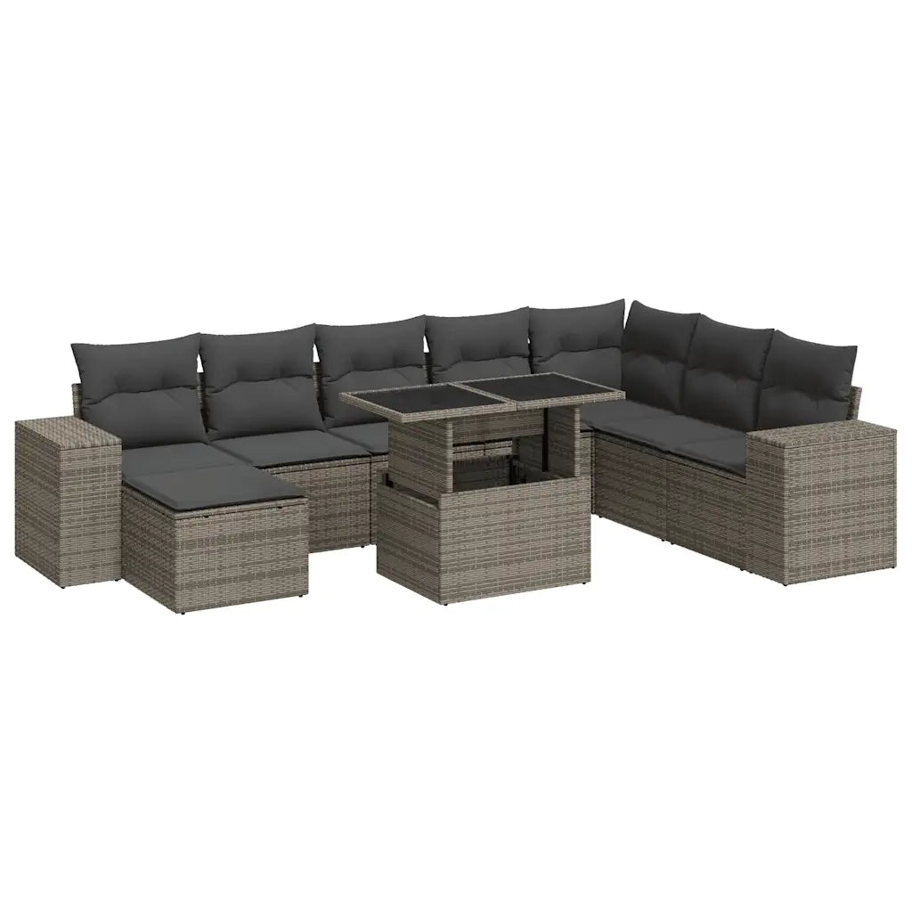 Set Divano da Giardino 9 pz con Cuscini Grigio in Polyrattan 3326851