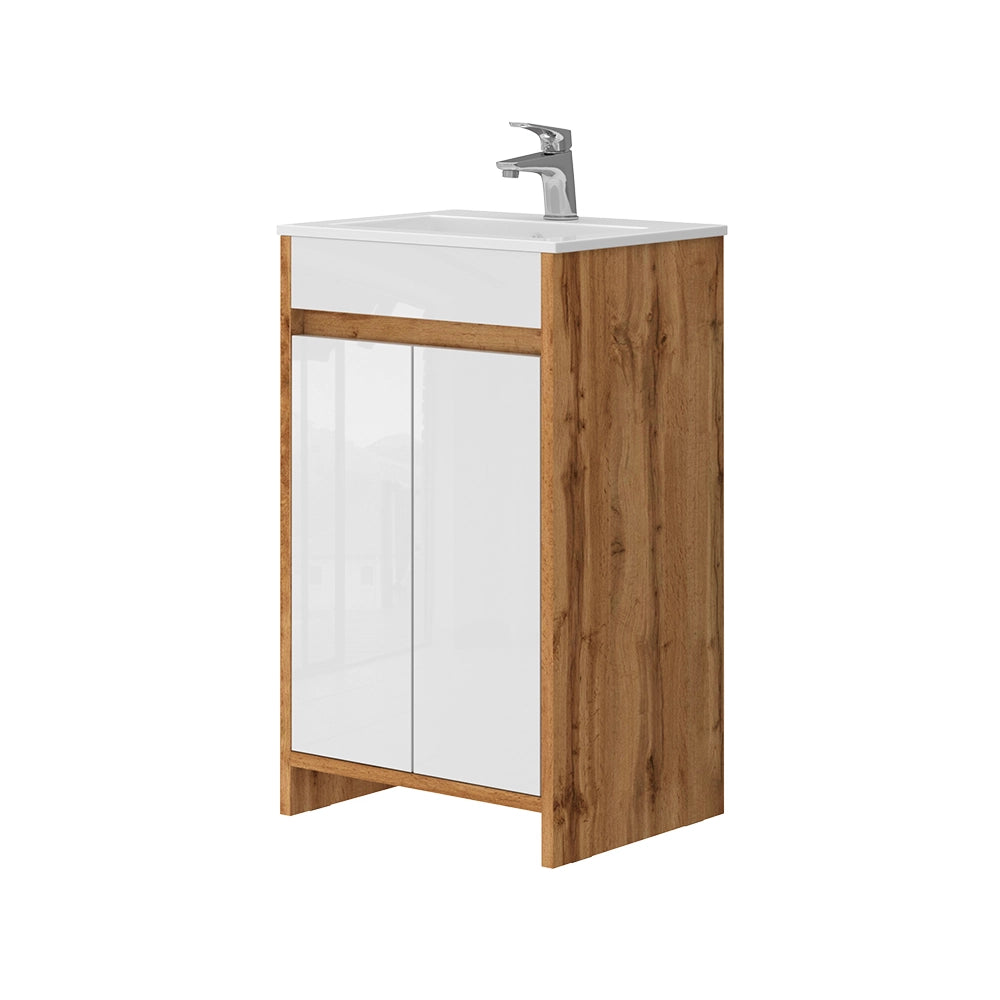 Vicco Set mobili bagno Quercia dorata 2 parti, con lavabo e 2 ante a battente