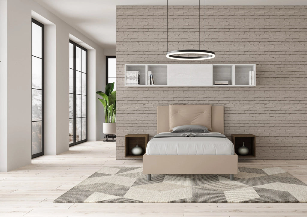 BS COM Letto una piazza e mezza senza rete imbottito 120x210 similpelle tortora