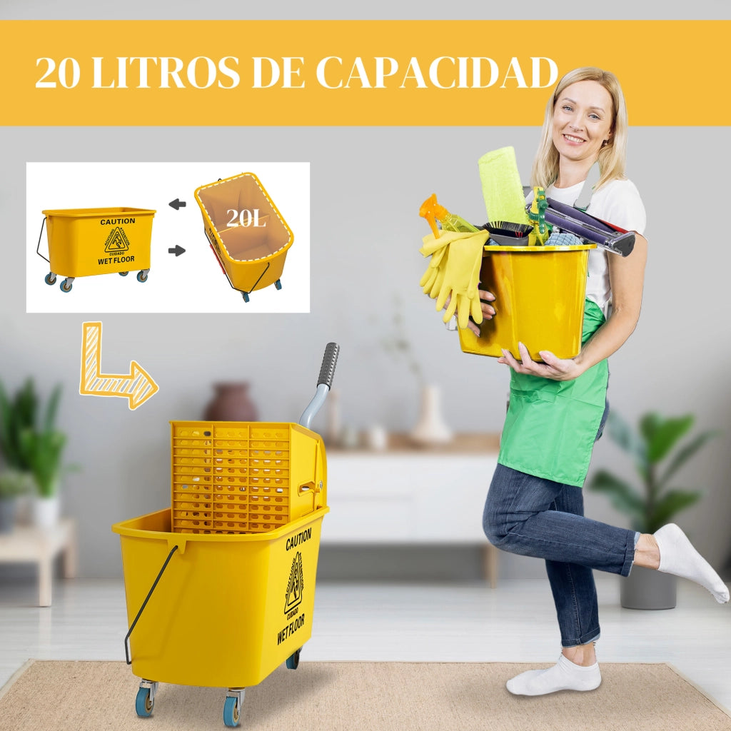 Secchio con scolapiatti e ruote ¨C Minimal ¨C Giallo 45x26.5x70 cm