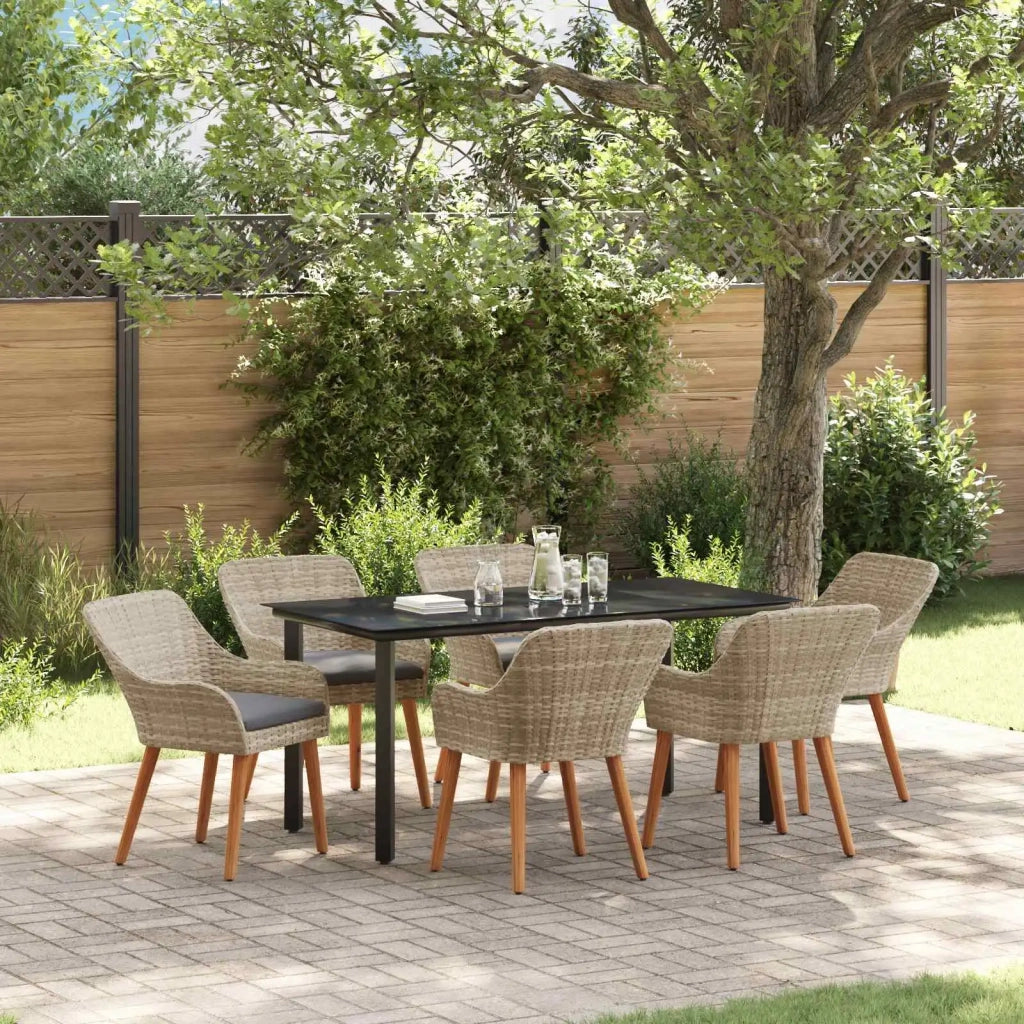 Set da Pranzo per Giardino 7 pz Grigio chiaro polyrattan 3261716
