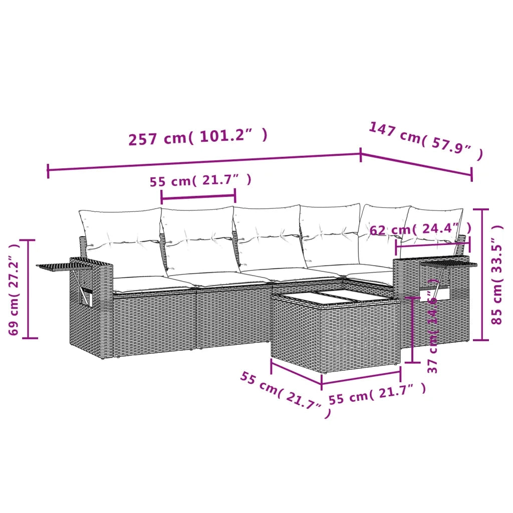 Set Divano da Giardino 6 pz con Cuscini Grigio in Polyrattan