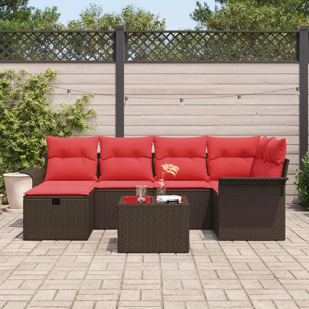 Set Divano da Giardino 7 pcs Marrone e Rosso polyrattan 3358893