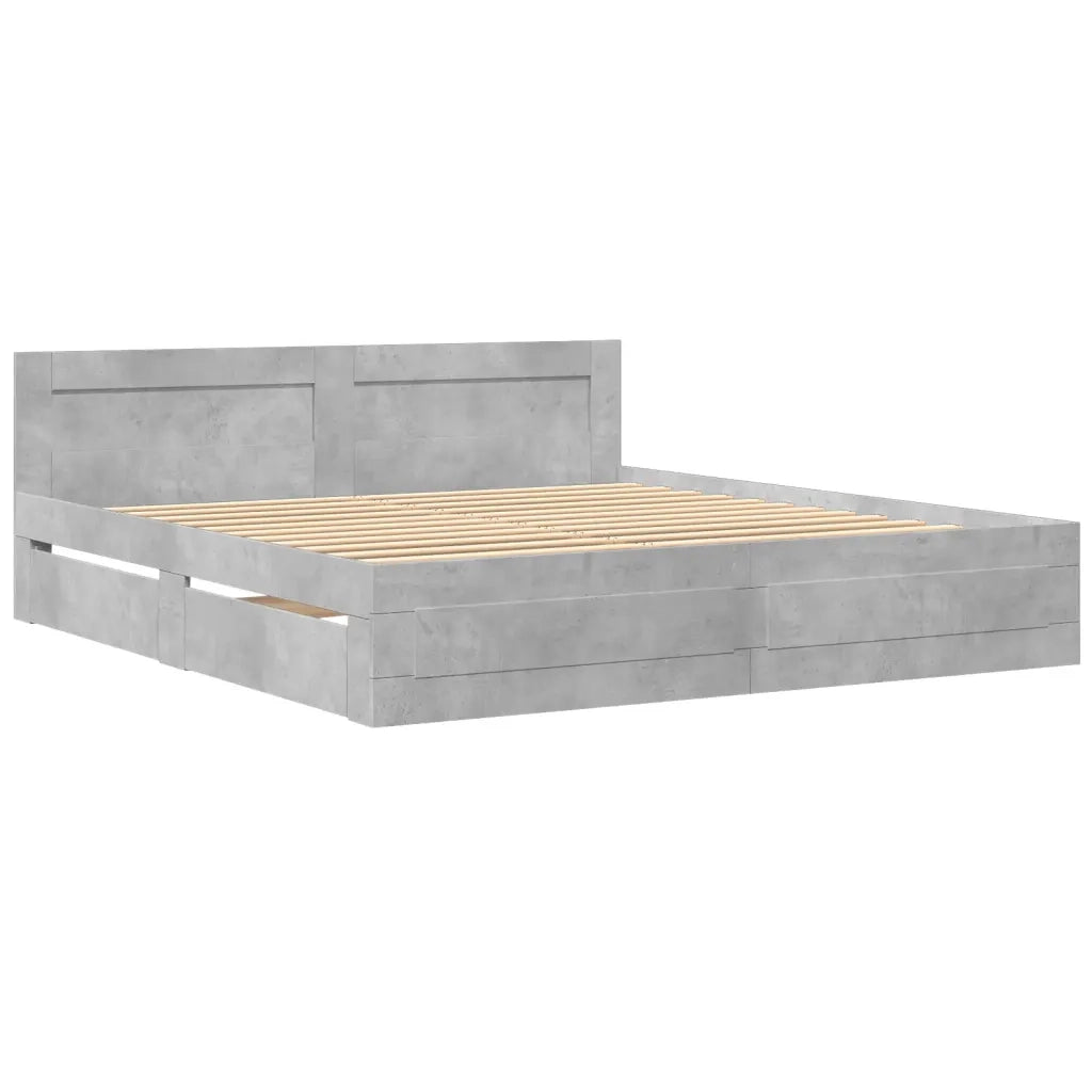 Letto matrimoniale | Letto per adulti | Giroletto Testiera Grigio Cemento 200x200 cm Legno Multistrato