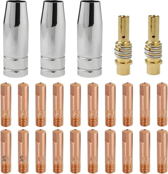 25 pezzi di ricambi per la sostituzione di accessori MIG MAG - accessori per apparecchi di protezione contro il gas - 20 morsetti di corrente M6 - 06 mm 08 mm 09 mm 10 mm 12 mm - 15AK MB15.