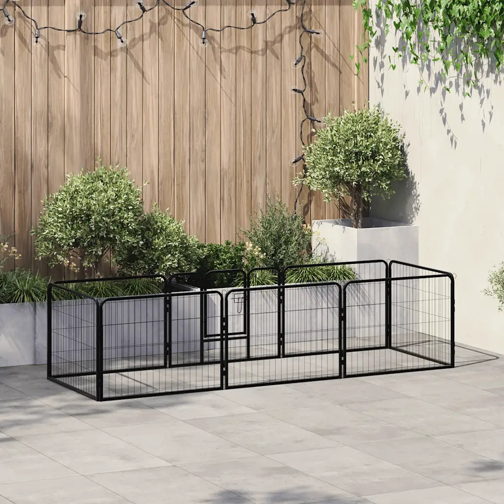 Box per Cani con 8 Pannelli in Acciaio 60x80 cm Nero 170572