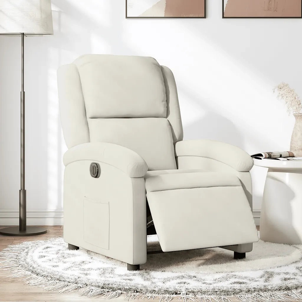 Poltrona | Sedia Relax Elettrica Reclinabile Crema in Velluto