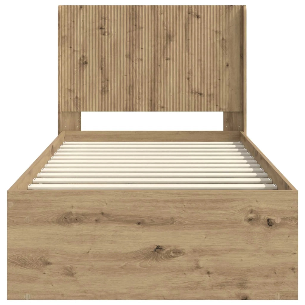 Letto singolo | Letto per adulti | Struttura del letto con stoccaggio e testata Rovere Artigianale