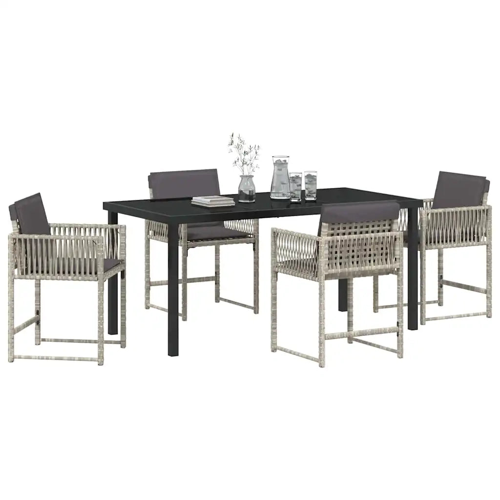 Set da Pranzo per Giardino 5 pcs Grigio chiaro polyrattan