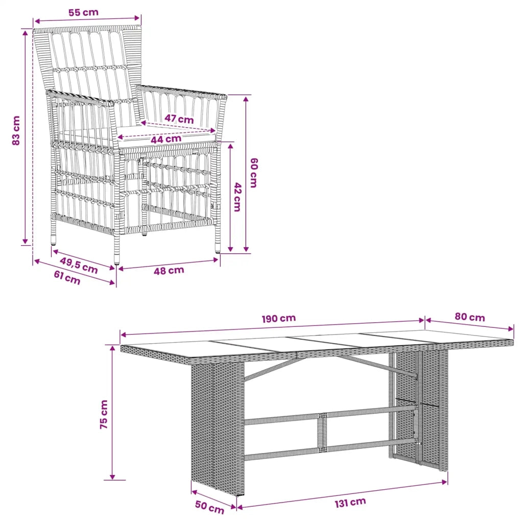 Set da pranzo per esterni 7 pz Nero polyrattan 3448948