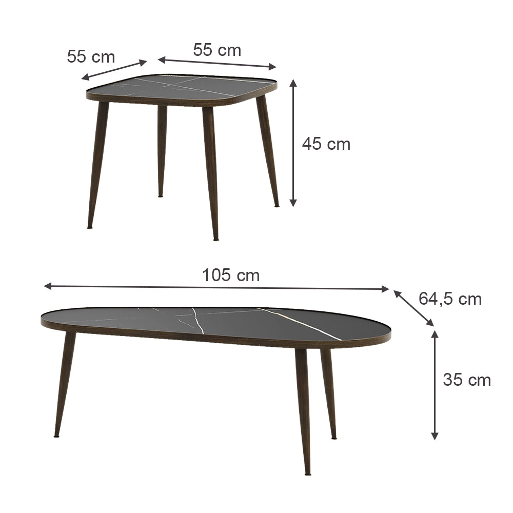 Vicco Set di tavolini Nero 105 x 64,5 cm 2 parti