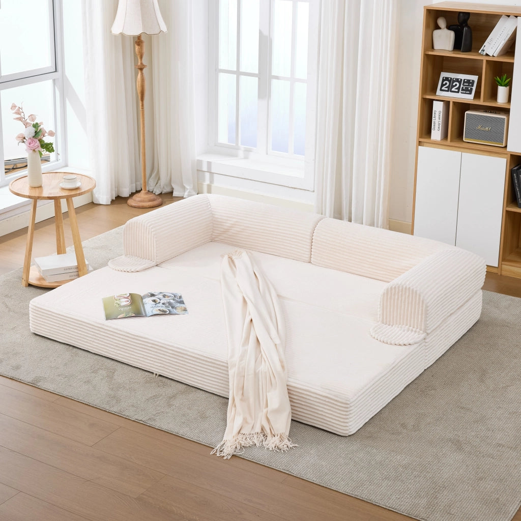 DIVANO LETTO 2 posti convertibile in corduroy beige