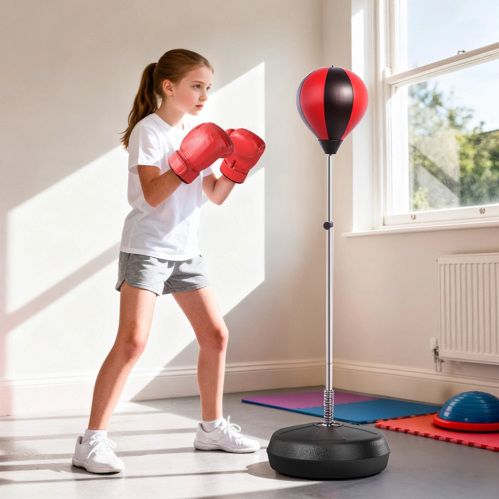 Set Punching Ball ¨C Minimal ¨C 126-144 cm regolabile in altezza con sacco, guantoni e pompa