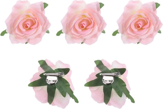 Set di 5 accessori per capelli con motivi di rosa e fiori - Rosa chiaro - Per donne
