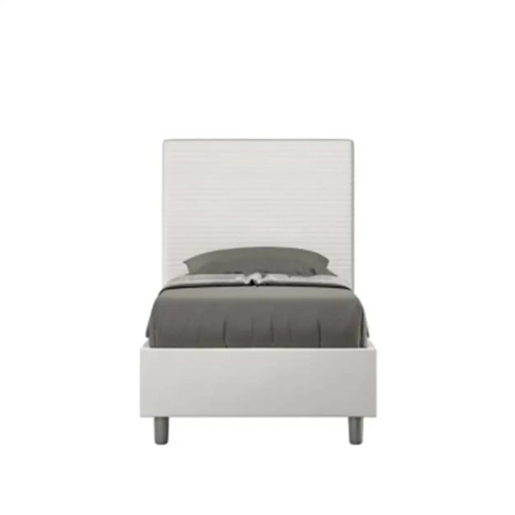 Letto singolo contenitore imbottito 90x200 similpelle bianco Focus