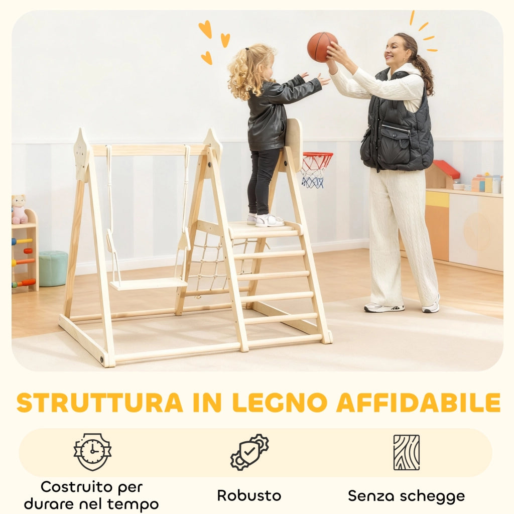 Casa gioco per bambini con scivolo e altalena ¨C Minimal ¨C legno 140x172.5x116.5 cm
