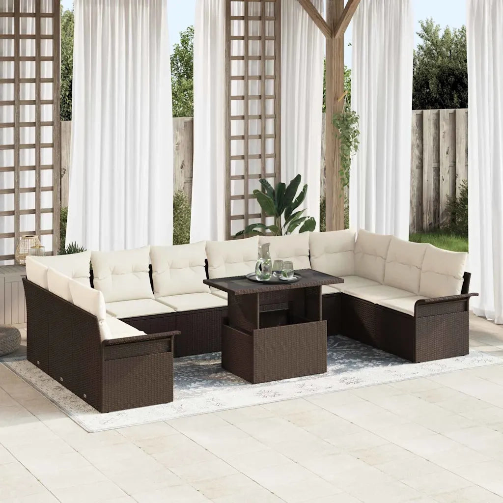 Set Divano da Giardino con cuscino 11 pcs Marrone Poly Rattan
