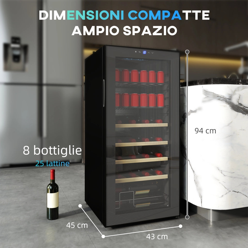 Cantinetta Vino Frigo 92L ¨C Xylo ¨C 20 Bottiglie 50 Lattine Ripiani Regolabili 43x45x94cm Nero