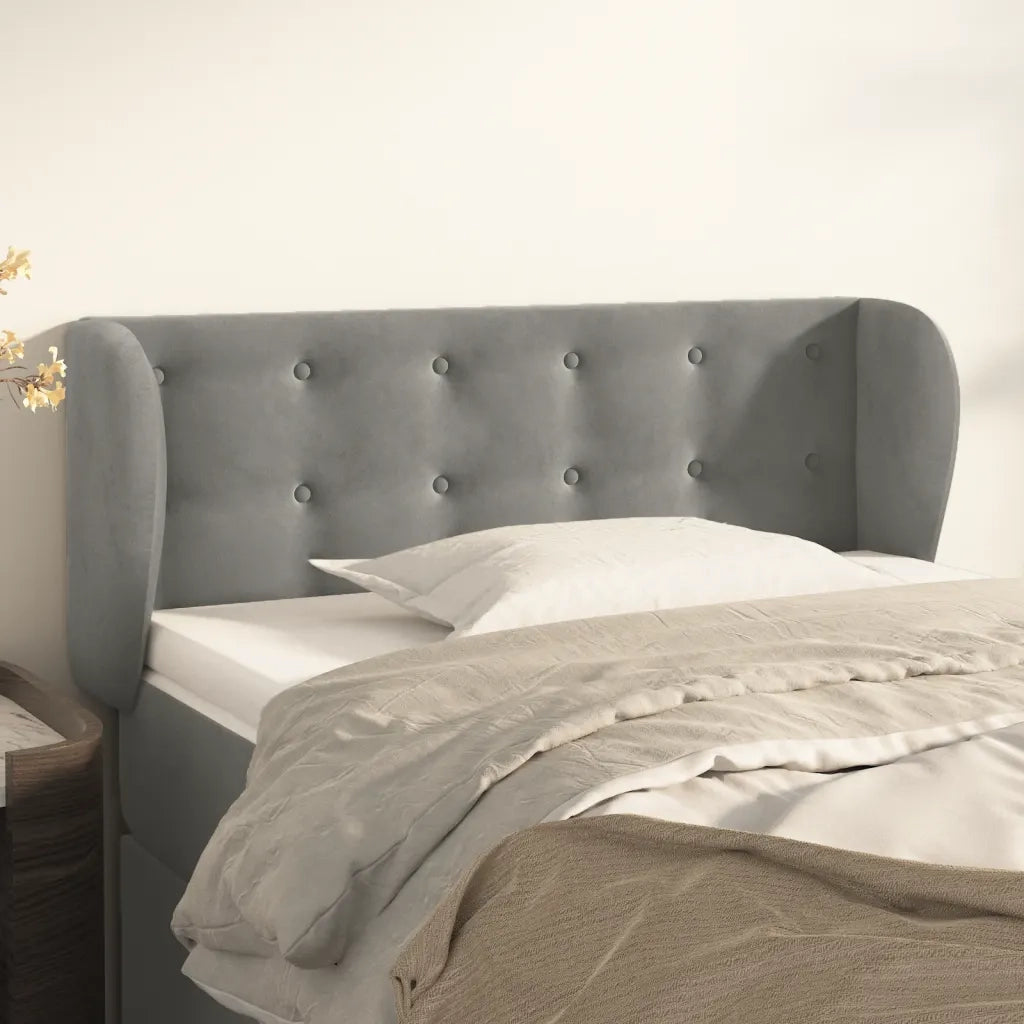 Testiera ad Orecchio-Testata con Orecchie Grigio Chiaro 83x23x78/88 cm in Velluto 489657