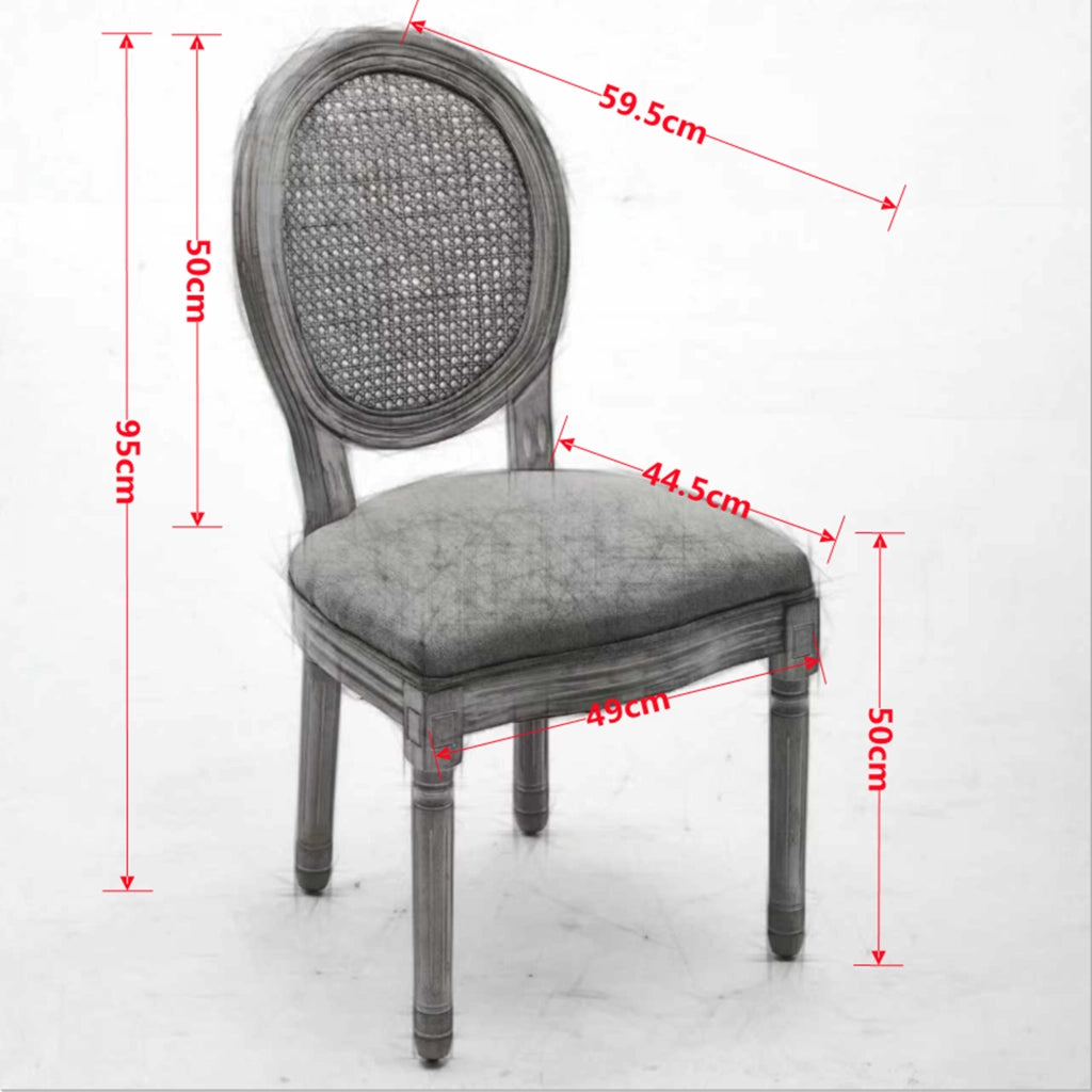 Sedie da Pranzo in Legno Massello con Schienale in Rattan ¨C Xylo ¨C Set 2 Pezzi, Tessuto Lino, Grigio