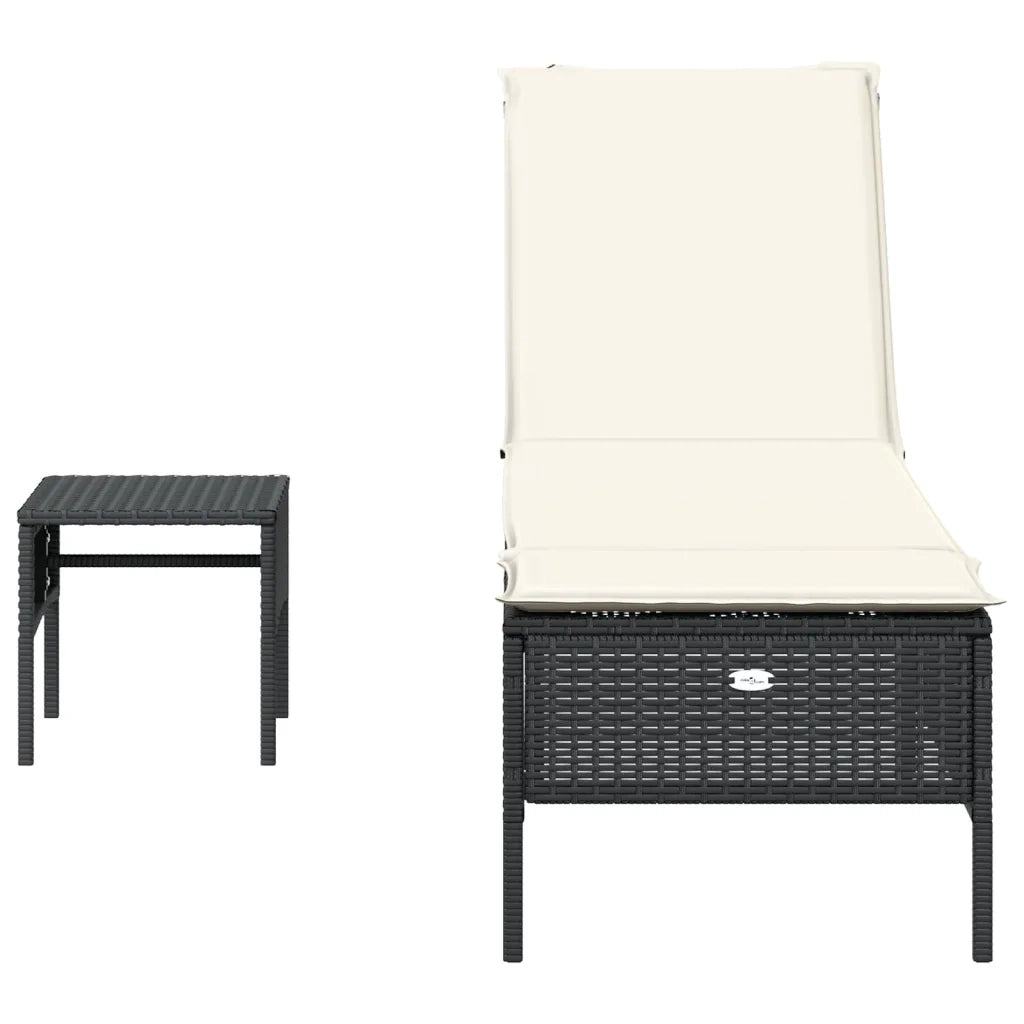 Lettino Prendisole con Tavolo e Cuscino Nero in Polyrattan 4002728